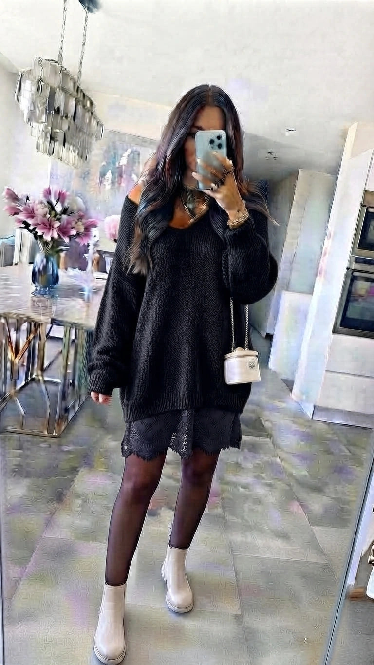 ESTLV2 Black Lace Trim Sweater