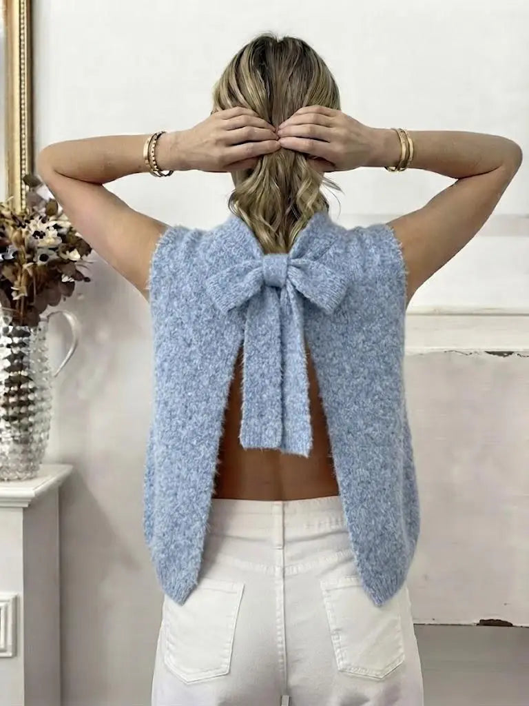 ESTASB7 Light Blue Alpaca Bow Vest