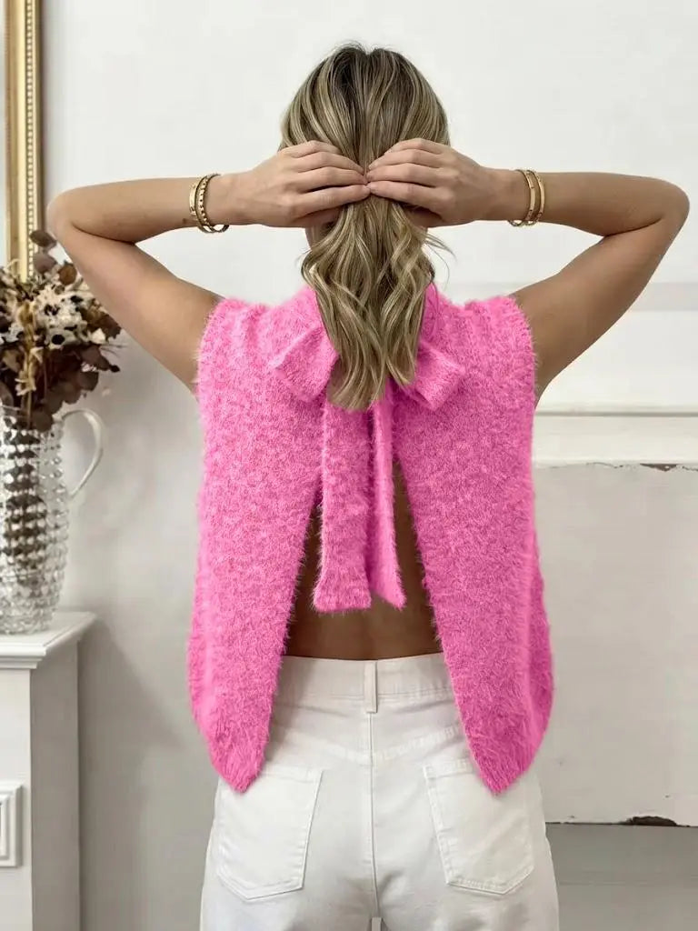 ESTASB8 Fuchsia Alpaca Bow Vest