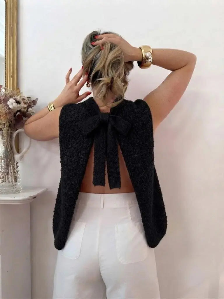 ESTASB2 Black Alpaca Bow Vest