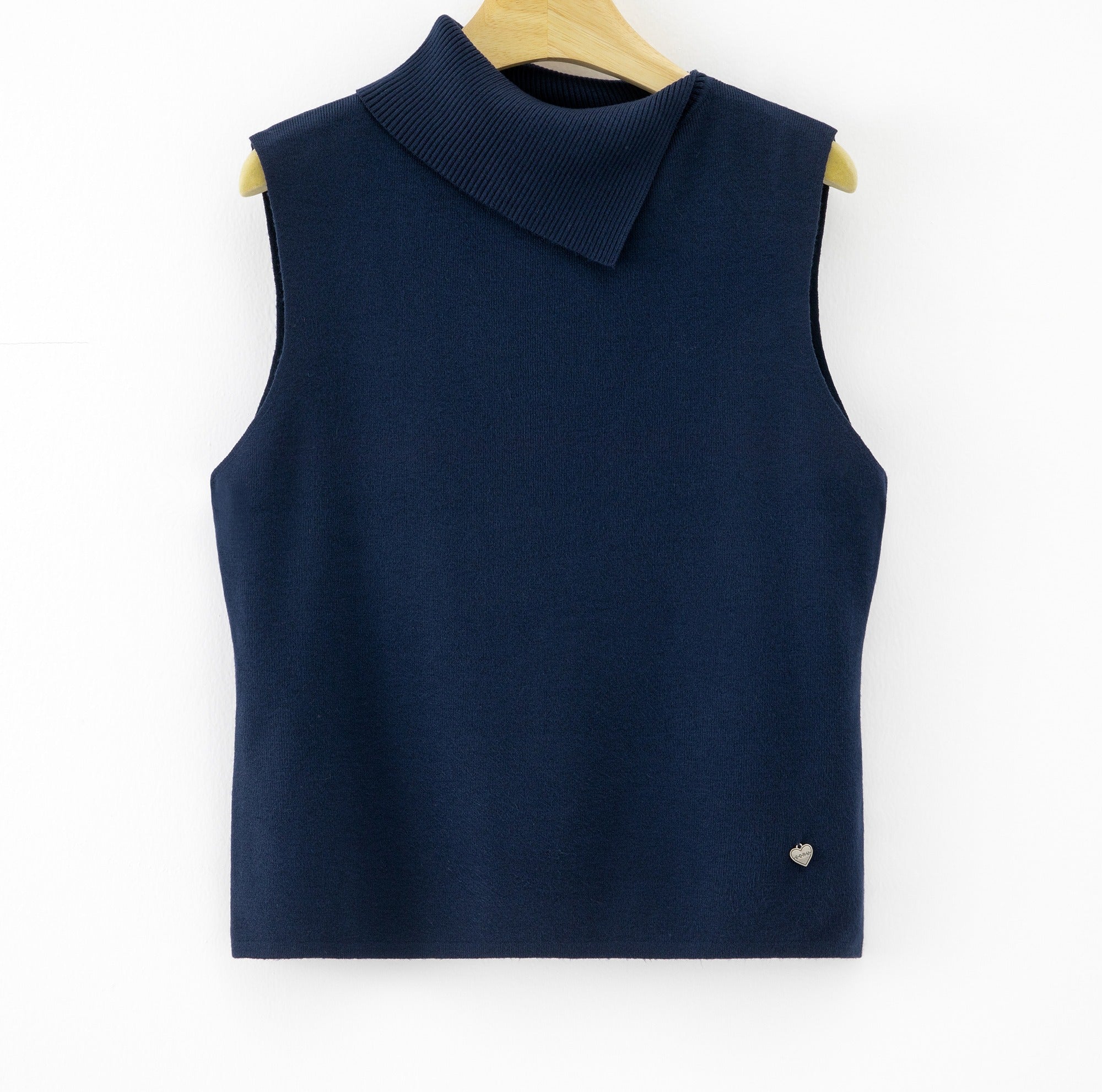 LUACT11 Navy Asymmetric Collar Top