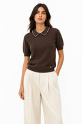 LUPCP7 Dark Brown Pearl Collar Sweater