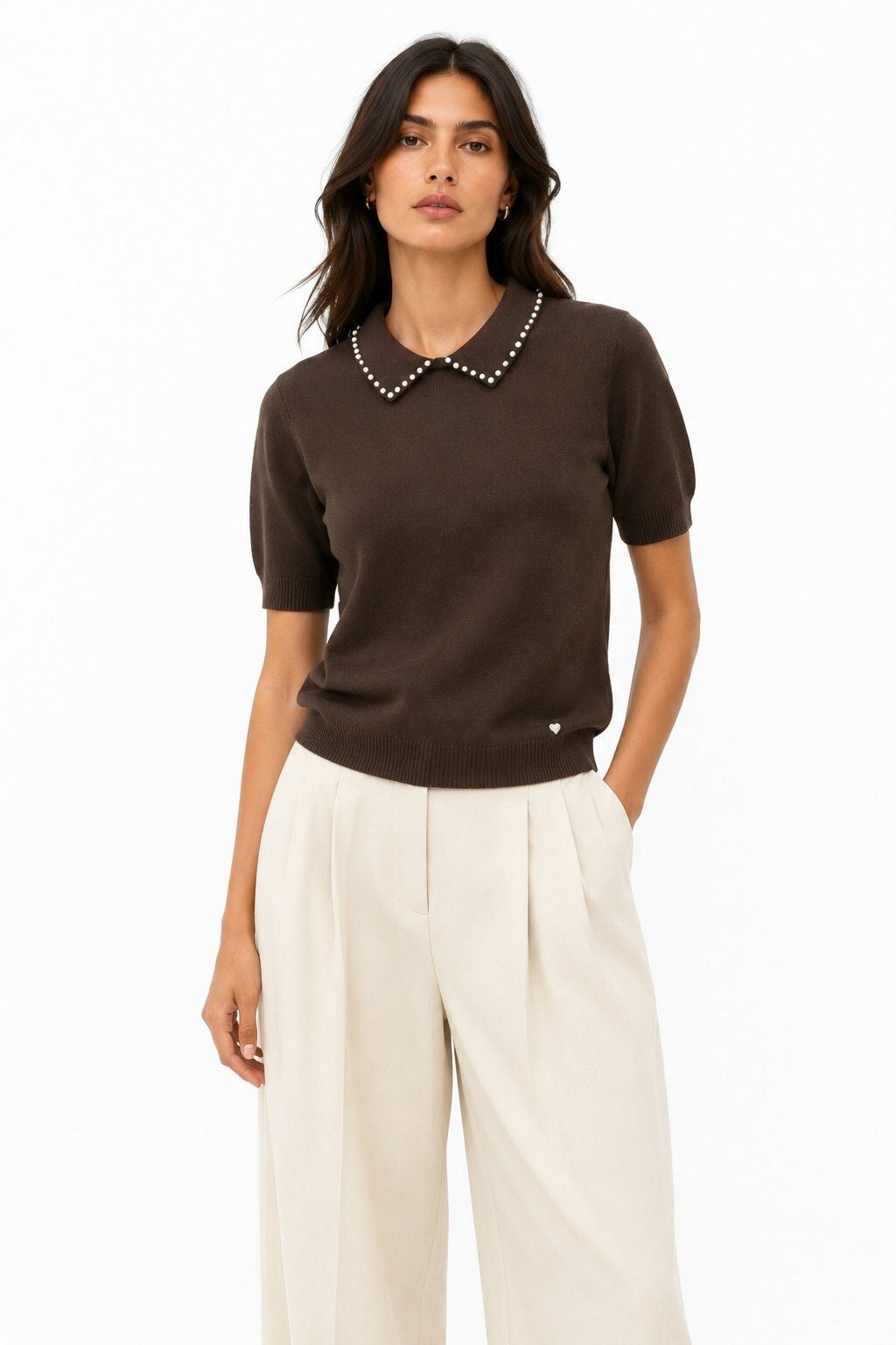 LUPCP7 Dark Brown Pearl Collar Sweater