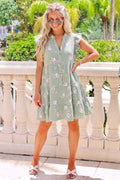SWFTMSG Floral Tiered Mini Dress Sage Green