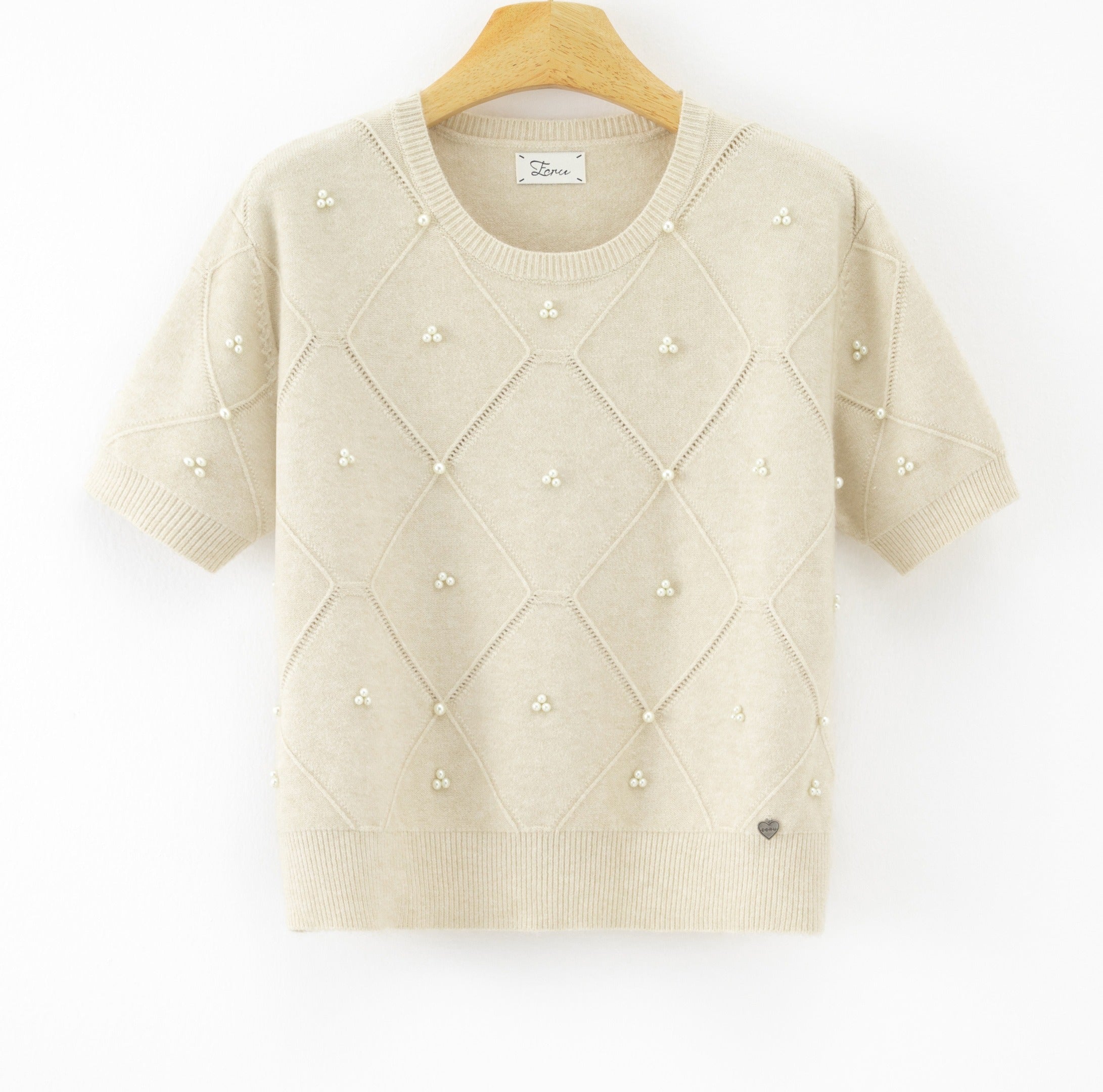 LUBDS5 Ecru Beaded Diamond Sweater