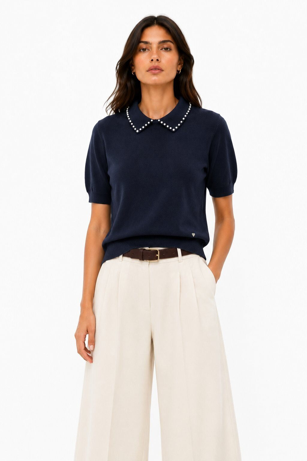LUPCP11 Navy Pearl Collar Sweater