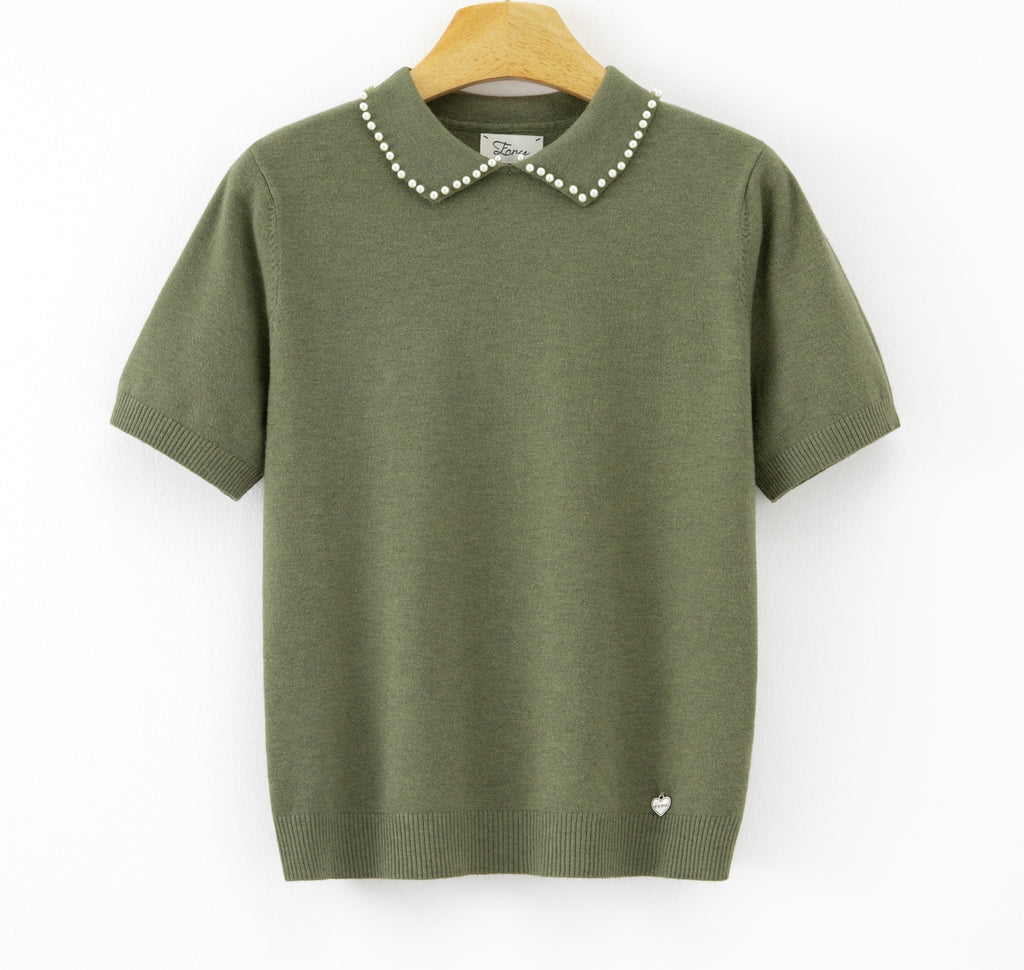 LUPCP8 Khaki Pearl Collar Sweater