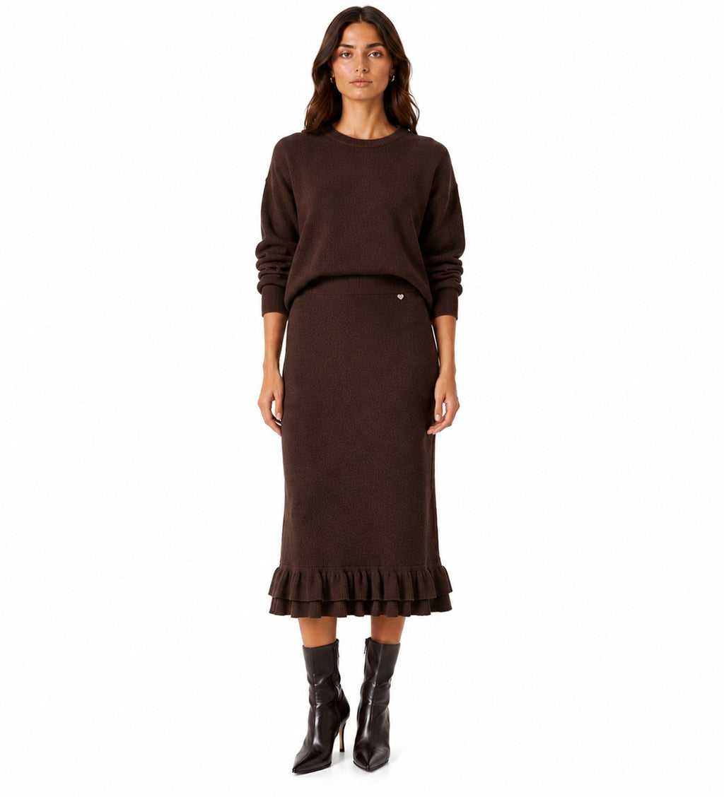 LULKS5 Dark Brown Tiered Ruffle Skirt