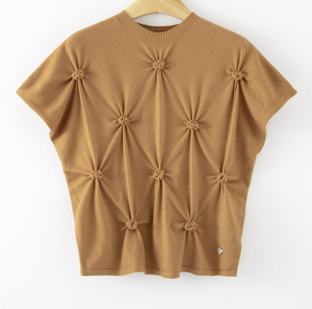 LUHPS7 Camel Handmade Pintuck Sweater