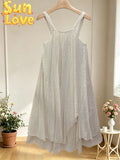 LSCRKBG Crinkle Cotton Dress Beige