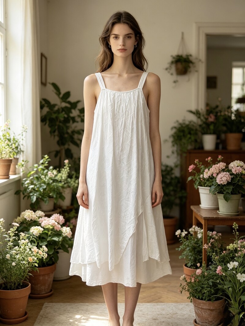 LSCRKWH Crinkle Cotton Dress White