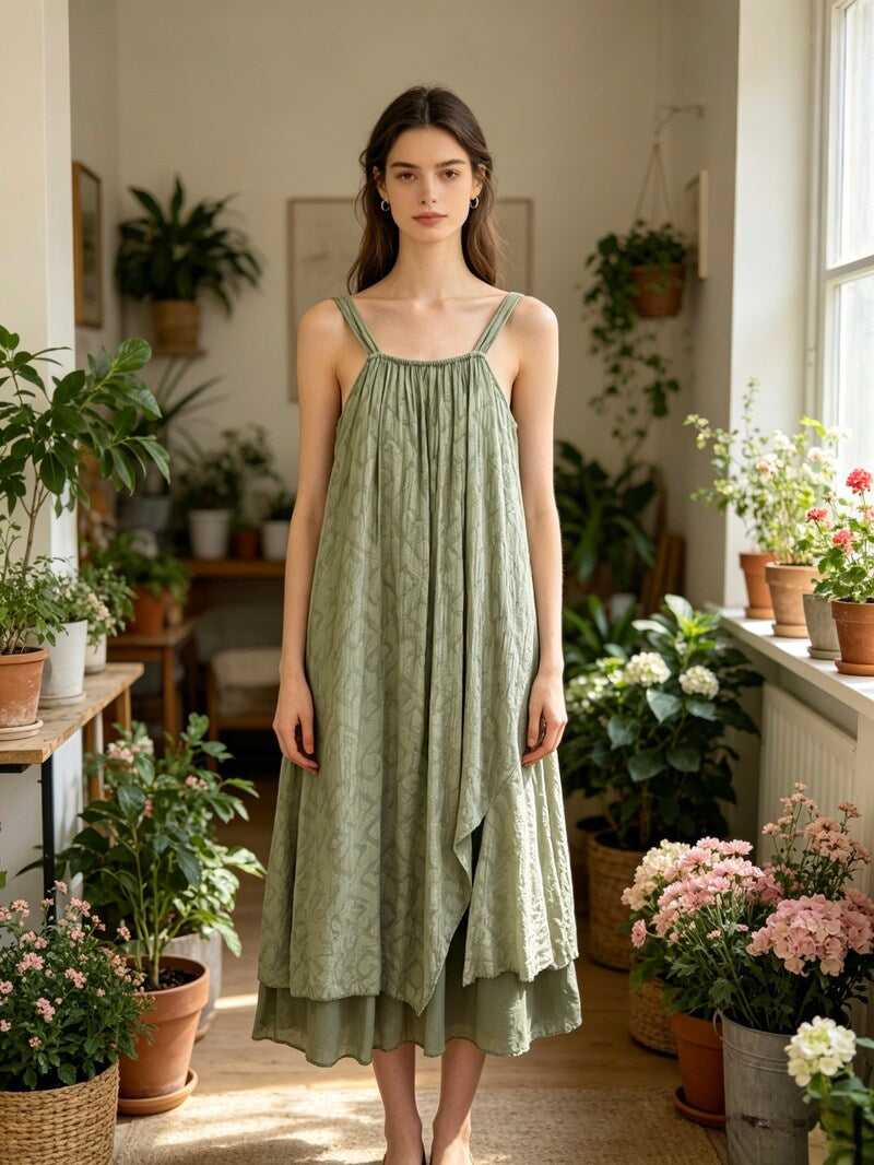 LSCRKKH Crinkle Cotton Dress Khaki
