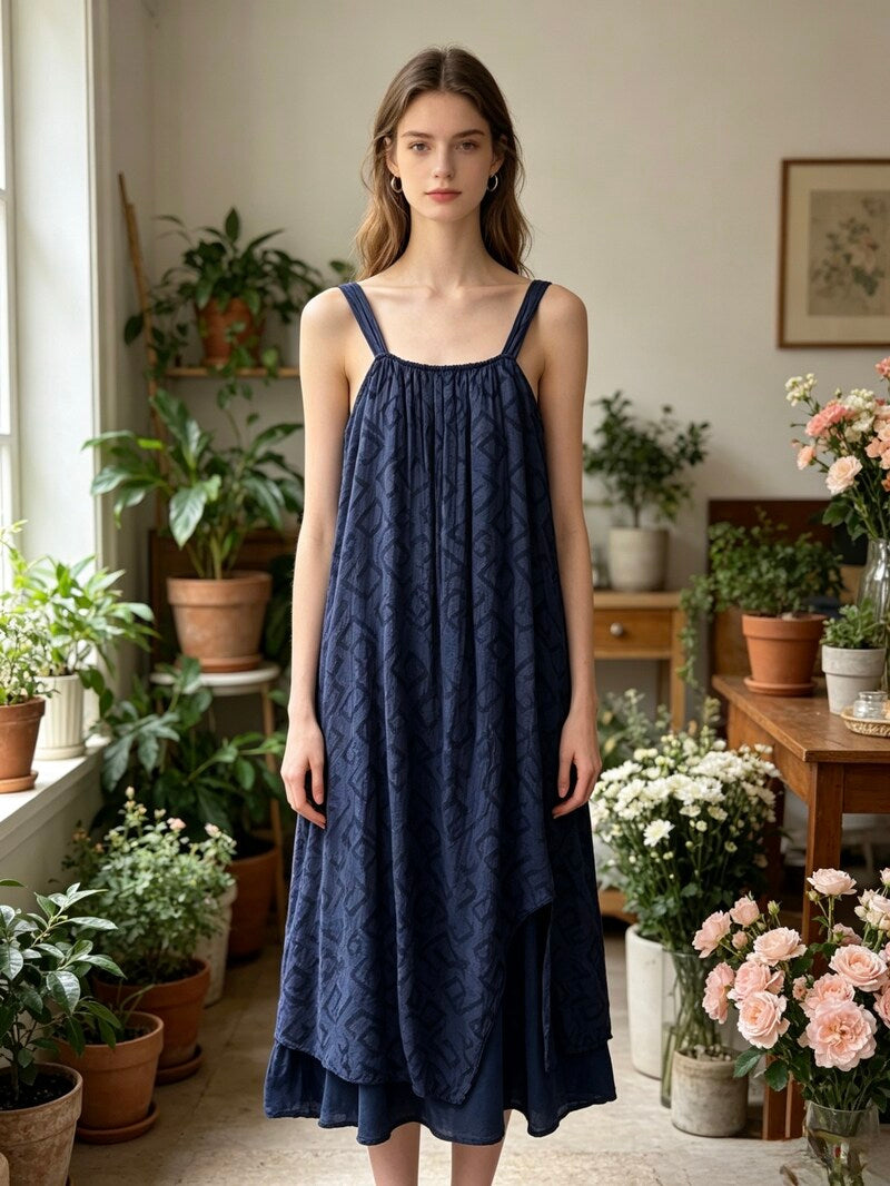 LSCRKNV Crinkle Cotton Dress Navy
