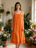 LSCRKOR Crinkle Cotton Dress Orange