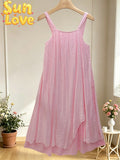 LSCRKPK Crinkle Cotton Dress Pink