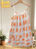 LSNAUOR Nautical Print Gauze Cotton Dress Orange