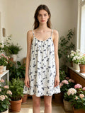 LSPLGNV Palm Print Gauze Cotton Dress Navy