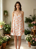 LSPLGOR Palm Print Gauze Cotton Dress Orange