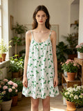 LSPLGGN Palm Print Gauze Cotton Dress Green