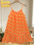 LSNPLNO Neon Palm Print Gauze Cotton Dress Neon Orange