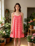 LSNPLNP Neon Palm Print Gauze Cotton Dress Neon Pink