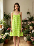 LSNPLNG Neon Palm Print Gauze Cotton Dress Neon Green