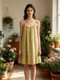LSNPLGN Neon Palm Print Gauze Cotton Dress Green