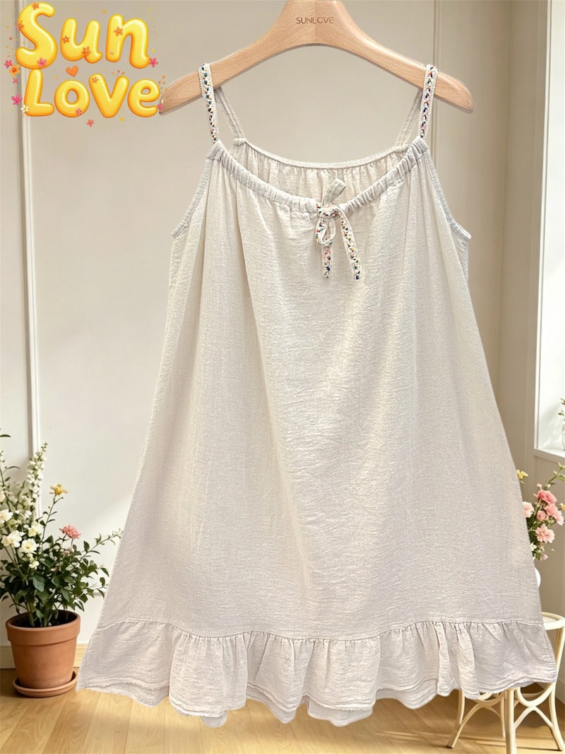 LSEMBBG Embroidered Gauze Cotton Dress Beige