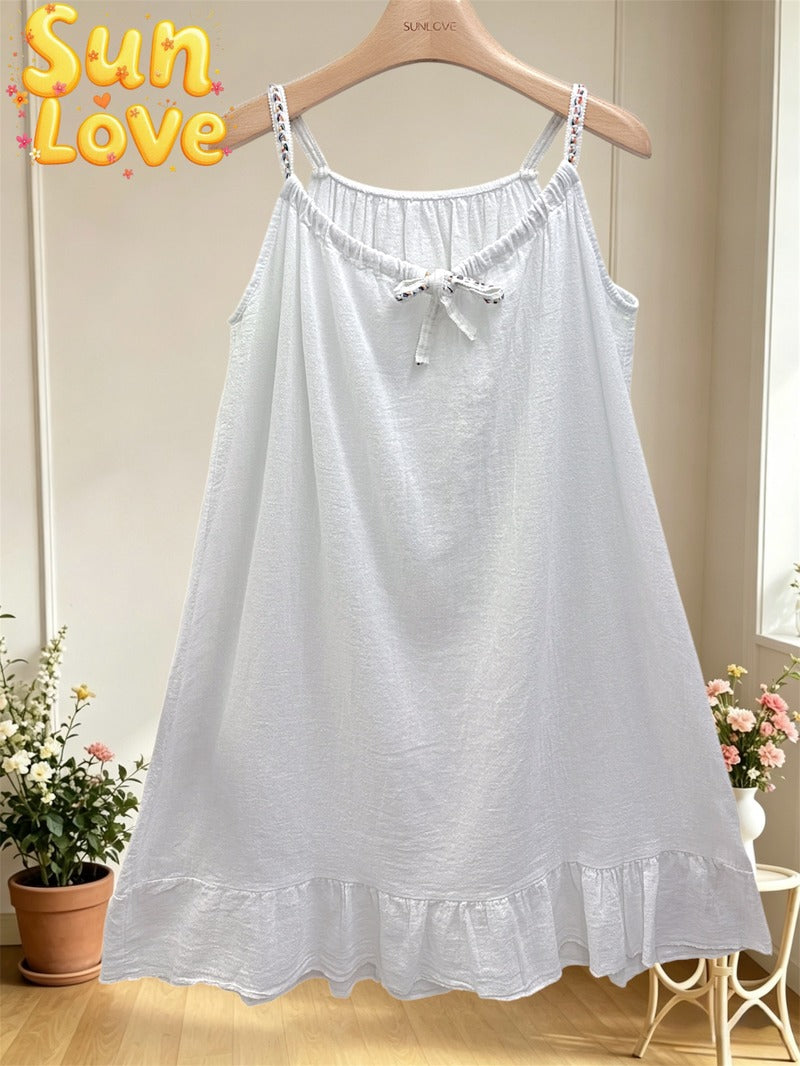 LSEMBWH Embroidered Gauze Cotton Dress White