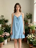 LSEMBSB Embroidered Gauze Cotton Dress Sky Blue
