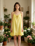 LSEMBYL Embroidered Gauze Cotton Dress Yellow