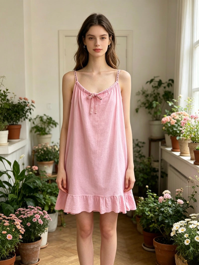 LSEMBPK Embroidered Gauze Cotton Dress Pink