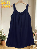 LSCRONV Crochet Strap Gauze Cotton Dress Navy