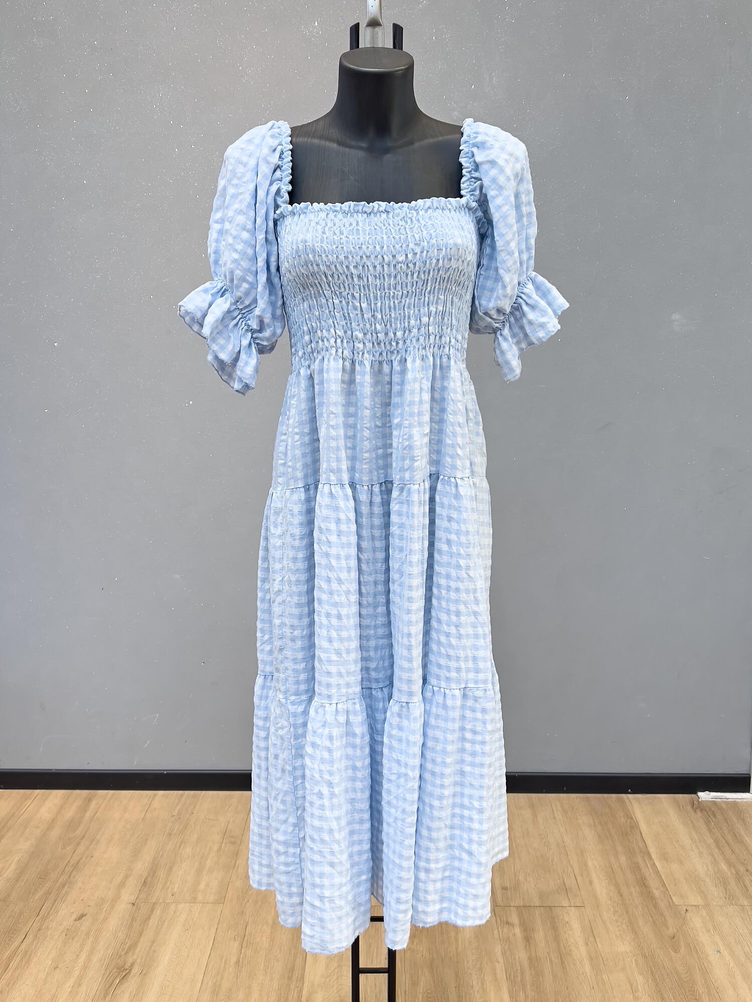 VLPDNSK Adjustable Neck Plaid Dress Sky Blue