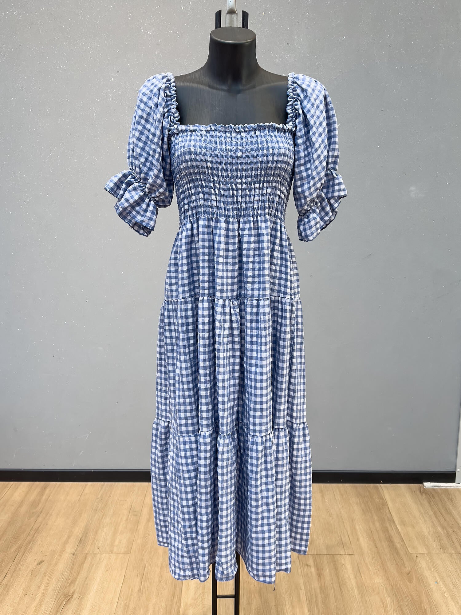 VLPDNIB Adjustable Neck Plaid Dress Iridescent Blue