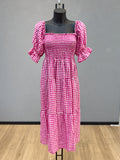 VLPDNFU Adjustable Neck Plaid Dress Fuchsia