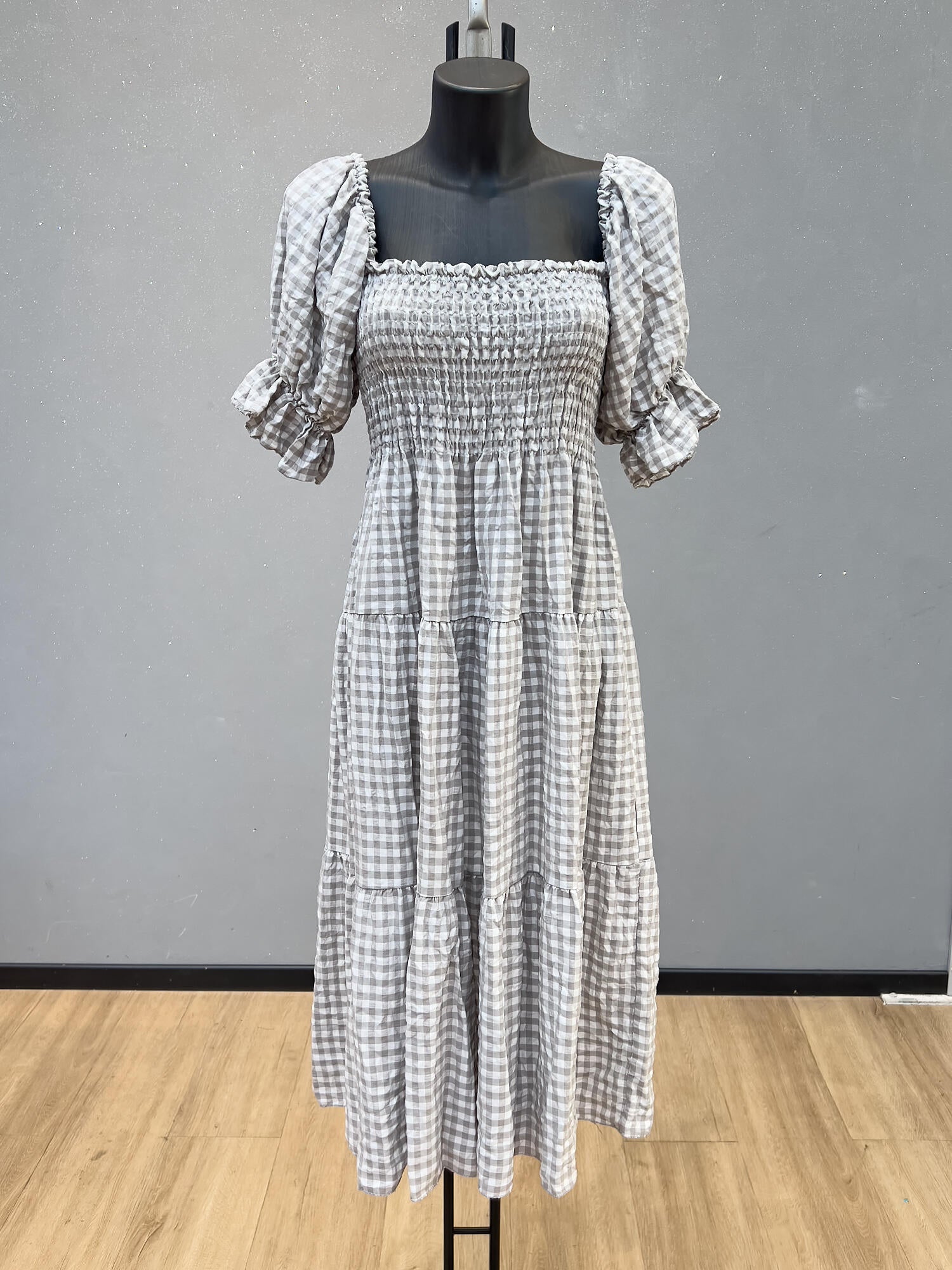 VLPDNGY Adjustable Neck Plaid Dress Grey