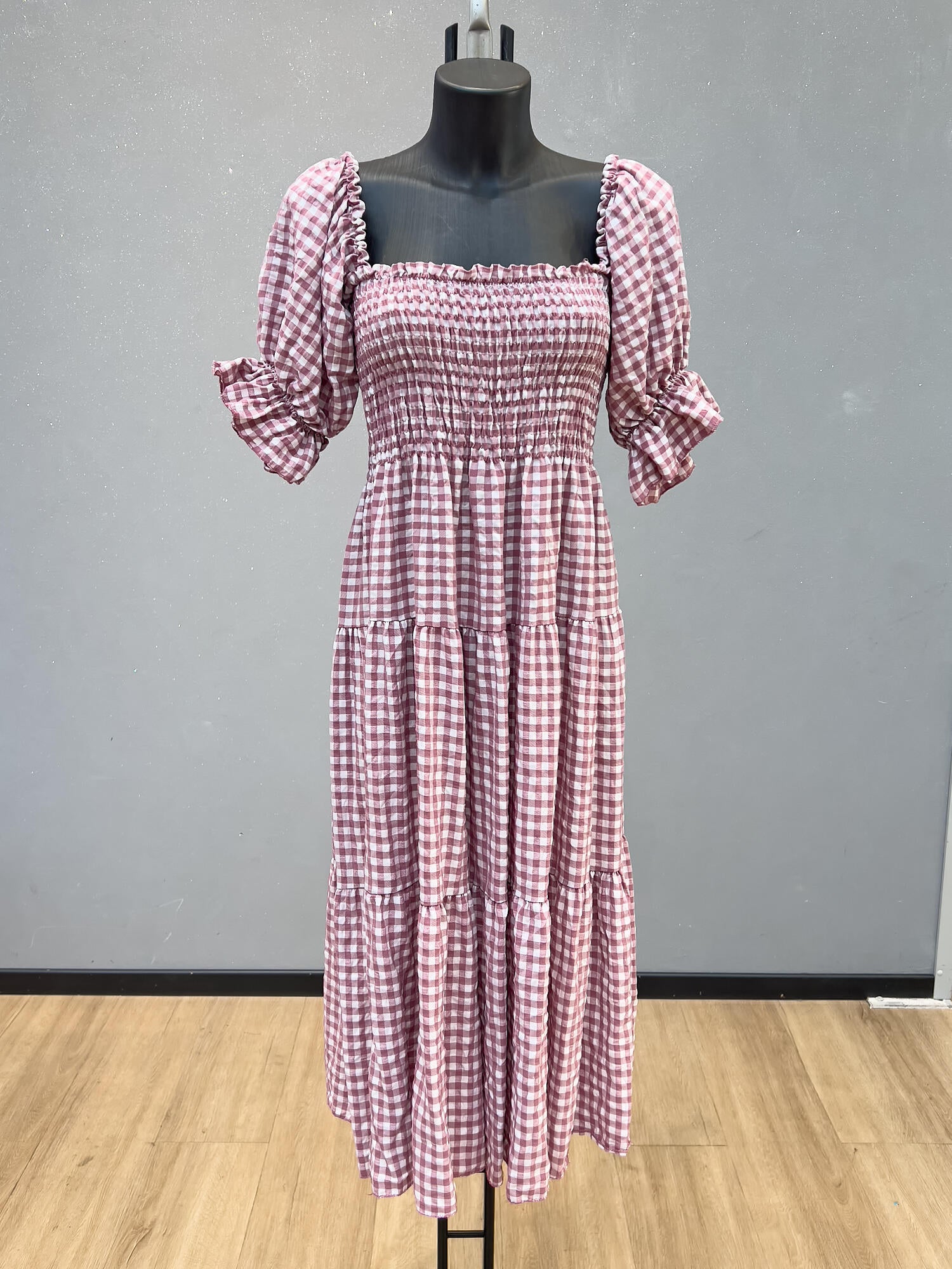VLPDNOR Adjustable Neck Plaid Dress Old Rose