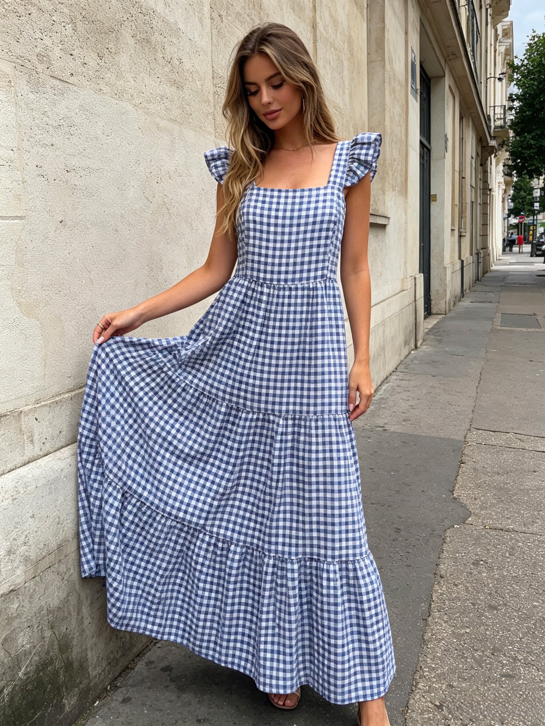 VLPDCDB Casual Plaid Dress Dark Blue