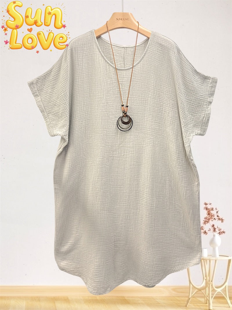 LSGNCBG Gauze Cotton Necklace Dress Beige