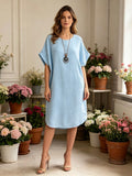LSGNCSB Gauze Cotton Necklace Dress Sky Blue
