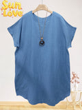 LSGNCDN Gauze Cotton Necklace Dress Denim