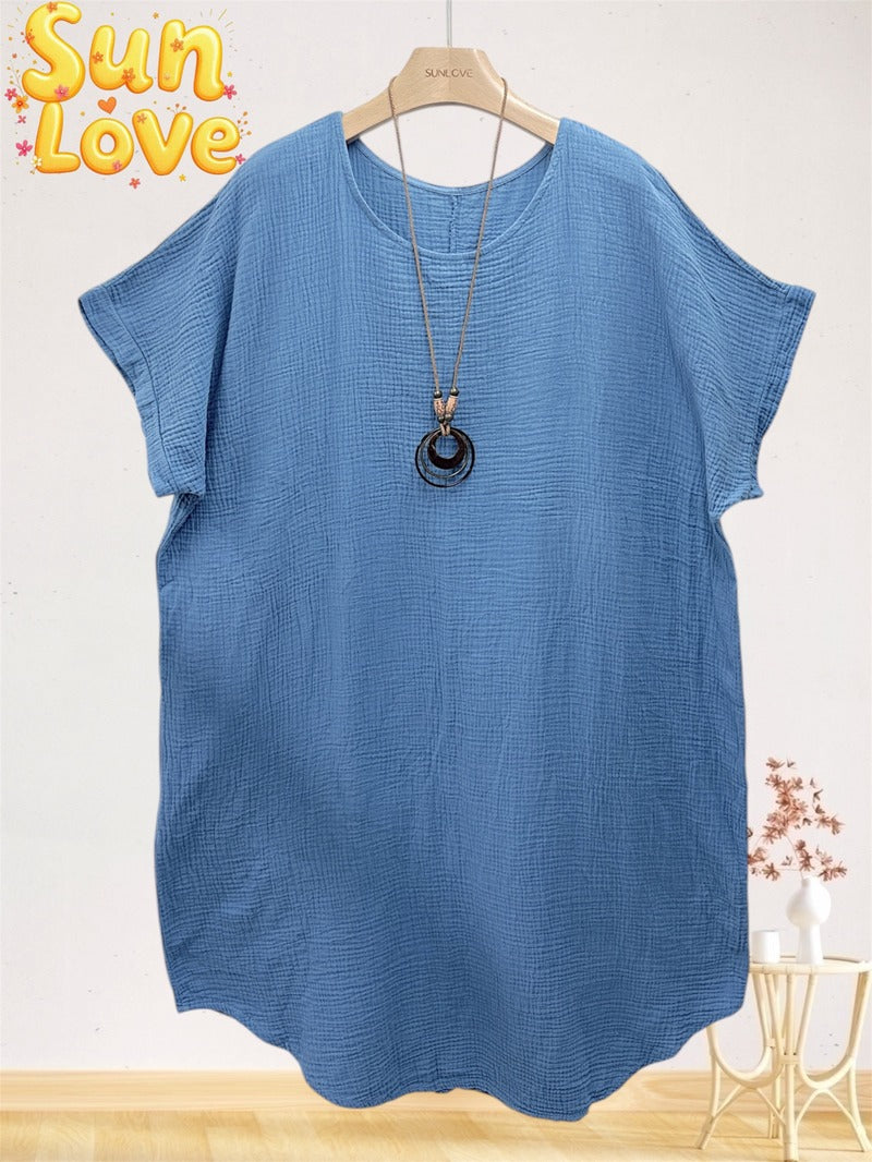 LSGNCDN Gauze Cotton Necklace Dress Denim