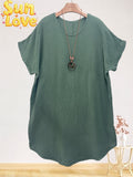 LSGNCKH Gauze Cotton Necklace Dress Khaki