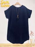 LSGNCNV Gauze Cotton Necklace Dress Navy