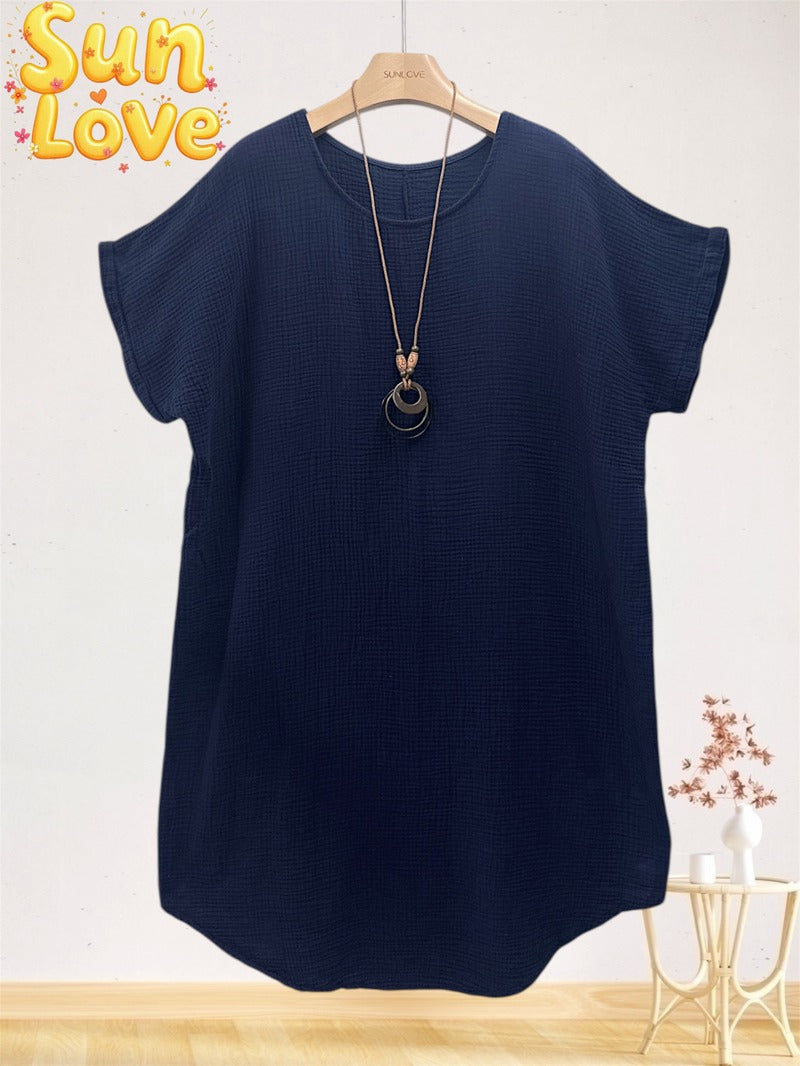 LSGNCNV Gauze Cotton Necklace Dress Navy