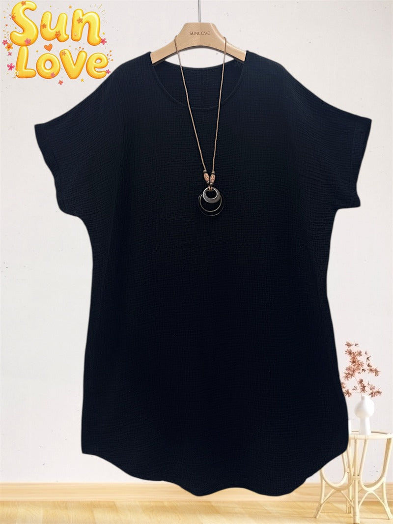 LSGNCBK Gauze Cotton Necklace Dress Black
