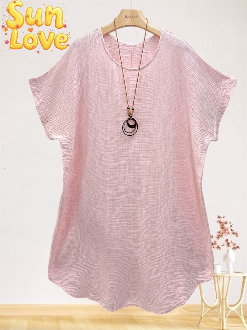 LSGNCPK Gauze Cotton Necklace Dress Pink