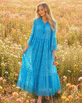 TDLRM Lace Ruffle Maxi Dress — Blue