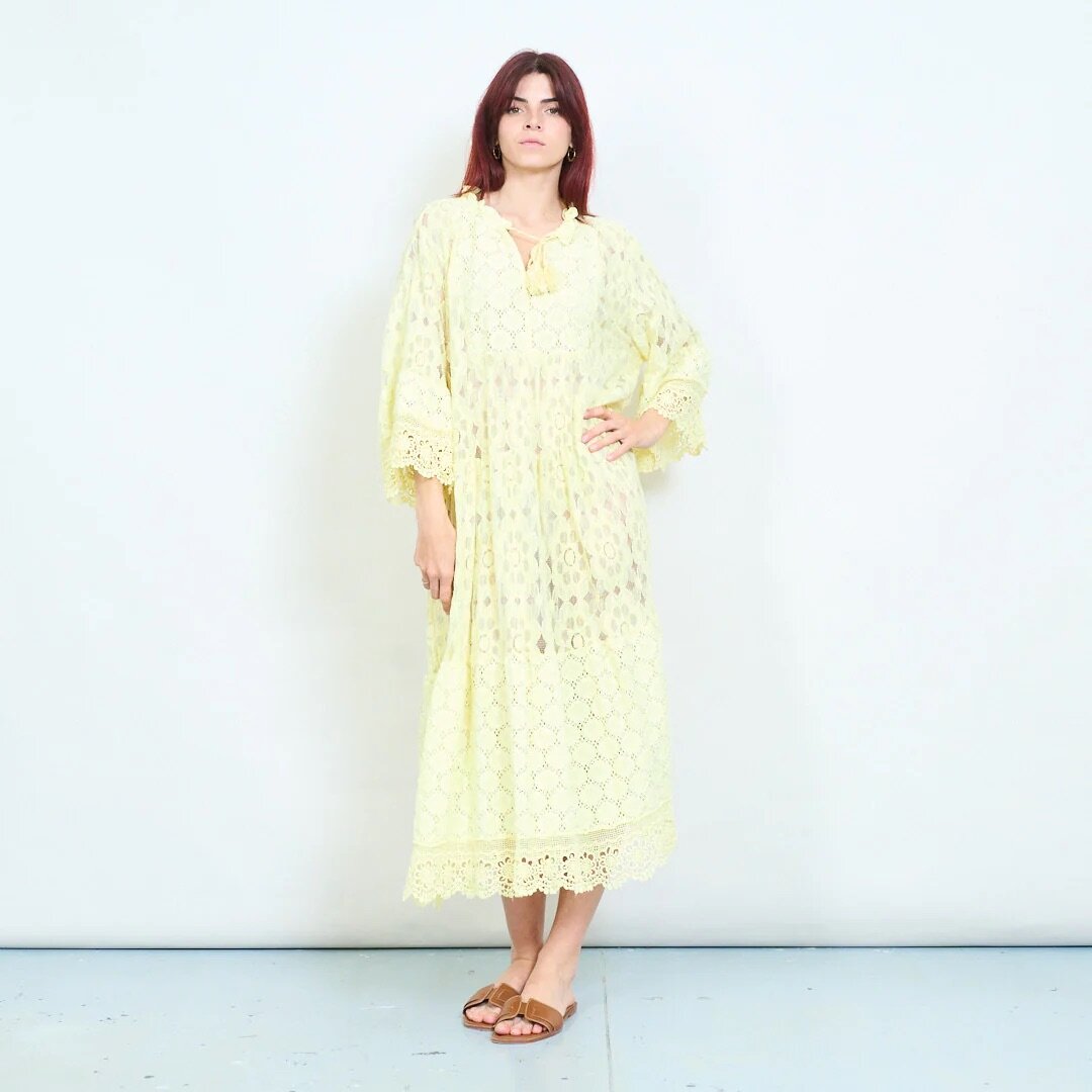 TDLRM Lace Ruffle Maxi Dress — Yellow